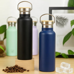 Fair Botella Térmica Camping de acero inoxidable con tapa de bambú 500ML (Medio Litro) SIN LOGO