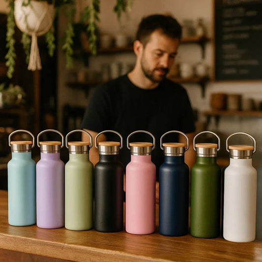 Fair Botella Térmica Camping de acero inoxidable con tapa de bambú 500ML (Medio Litro) SIN LOGO