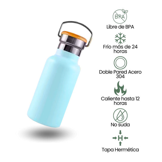 Fair Botella Térmica Camping de Acero Inoxidable con Tapa de Bambú 350ML