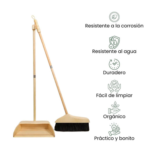 Fair Escoba de Madera Plegable con Recogedor