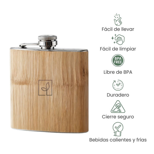 Fair Frasco de Acero Inoxidable y Bambú para Viajes