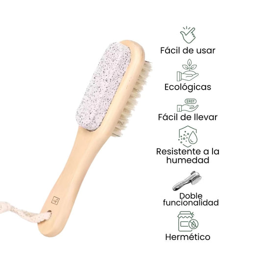 Fair Cepillo Doble Cara para Pies con Mango de Bambú, Cerdas de Sisal y Piedra Pómez