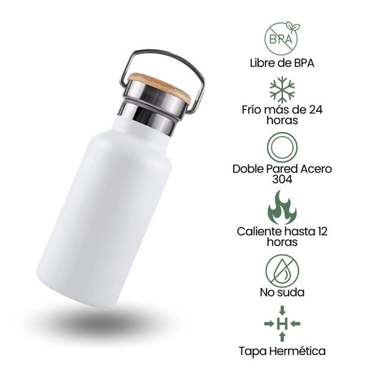 Fair Botella Térmica Camping de Acero Inoxidable con Tapa de Bambú 350ML SIN LOGO
