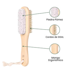Fair Cepillo Doble Cara para Pies con Mango de Bambú, Cerdas de Sisal y Piedra Pómez