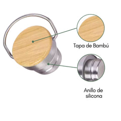 Fair Botella Térmica Camping de Acero Inoxidable con Tapa de Bambú 350ML SIN LOGO