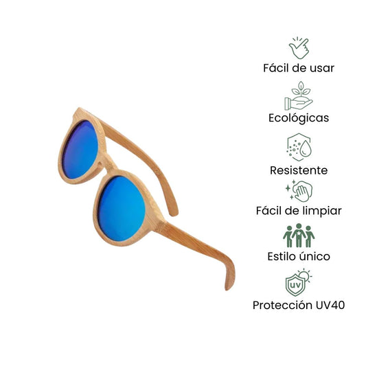 Fair Gafas De Bambú Aviador Protección UV 400 Azul