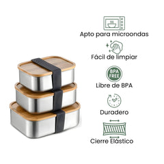 Fair Lonchera de Acero inoxidable Tapa de Bambú