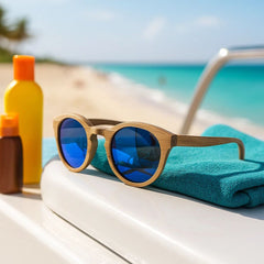 Fair Gafas De Bambú Aviador Protección UV 400 Azul