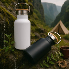 Fair Botella Térmica Camping de Acero Inoxidable con Tapa de Bambú 350ML SIN LOGO