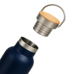 Fair Botella Térmica Camping de Acero Inoxidable con Tapa de Bambú 350ML AZUL MARINO