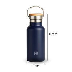 Fair Botella Térmica Camping de Acero Inoxidable con Tapa de Bambú 350ML AZUL MARINO