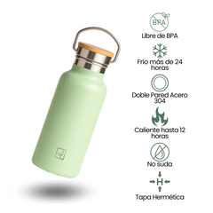 Fair Botella Térmica Camping de Acero Inoxidable con Tapa de Bambú 350ML MENTA
