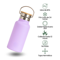 Fair Botella Térmica Camping de Acero Inoxidable con Tapa de Bambú 350ML SIN LOGO