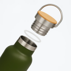 Fair Botella Térmica Camping de Acero Inoxidable con Tapa de Bambú 350ML VERDE OLIVA