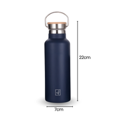 Fair Botella Térmica Camping de acero inoxidable con tapa de bambú 500ML AZUL MARINO(Medio Litro)