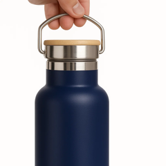 Fair Botella Térmica Camping de acero inoxidable con tapa de bambú 500ML AZUL MARINO(Medio Litro)