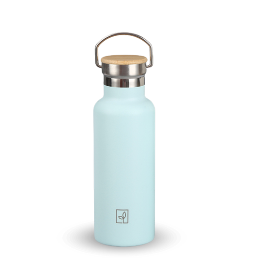 Fair Botella Térmica Camping de acero inoxidable con tapa de bambú 500ML CELESTE (Medio Litro)