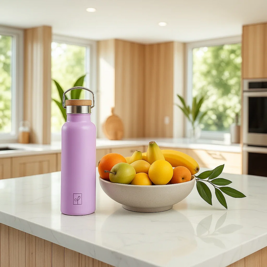 Fair Botella Térmica Camping de acero inoxidable con tapa de bambú 500ML LILA (Medio Litro)