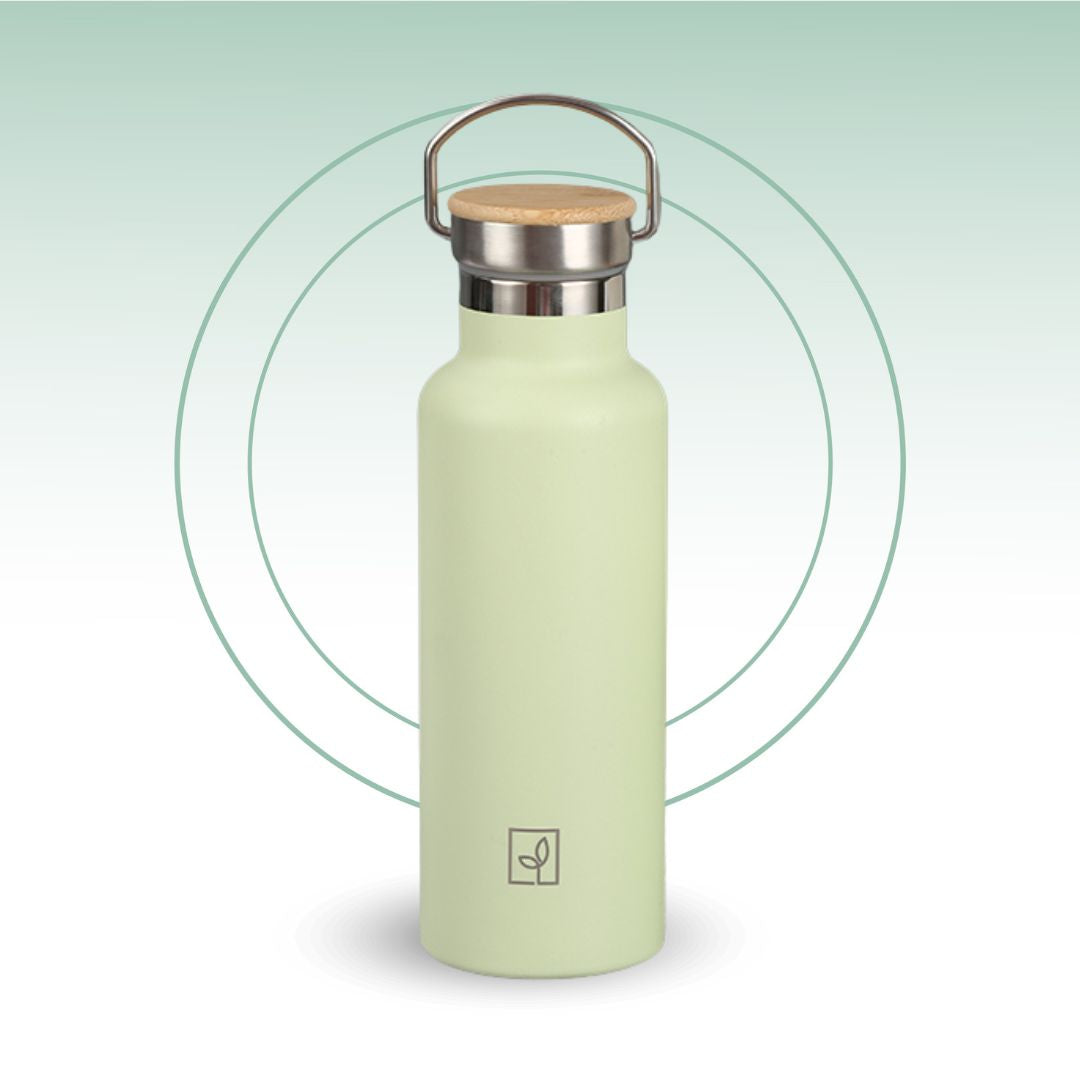 Fair Botella Térmica Camping de acero inoxidable con tapa de bambú 500ML (Medio Litro)