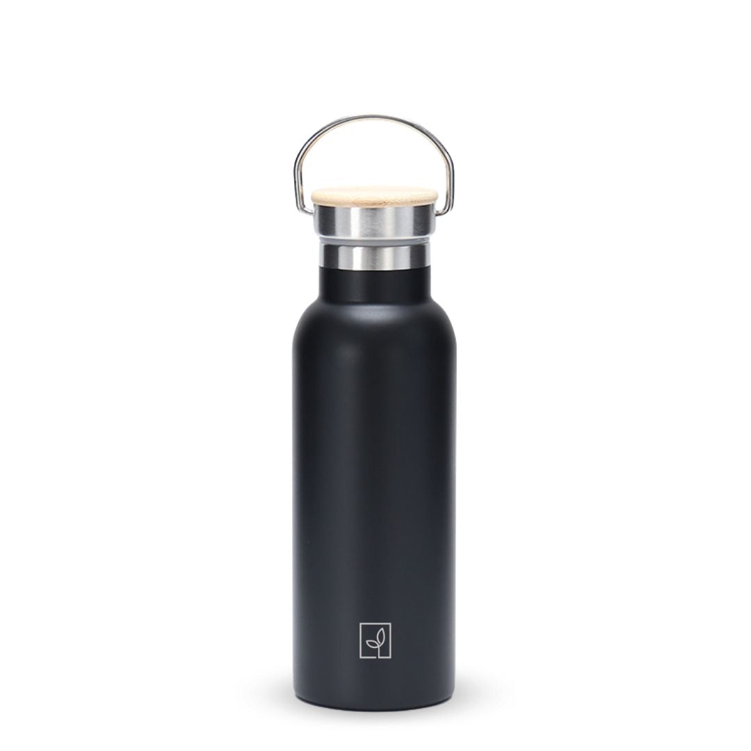 Fair Botella Térmica Camping de acero inoxidable con tapa de bambú 500ML (Medio Litro)