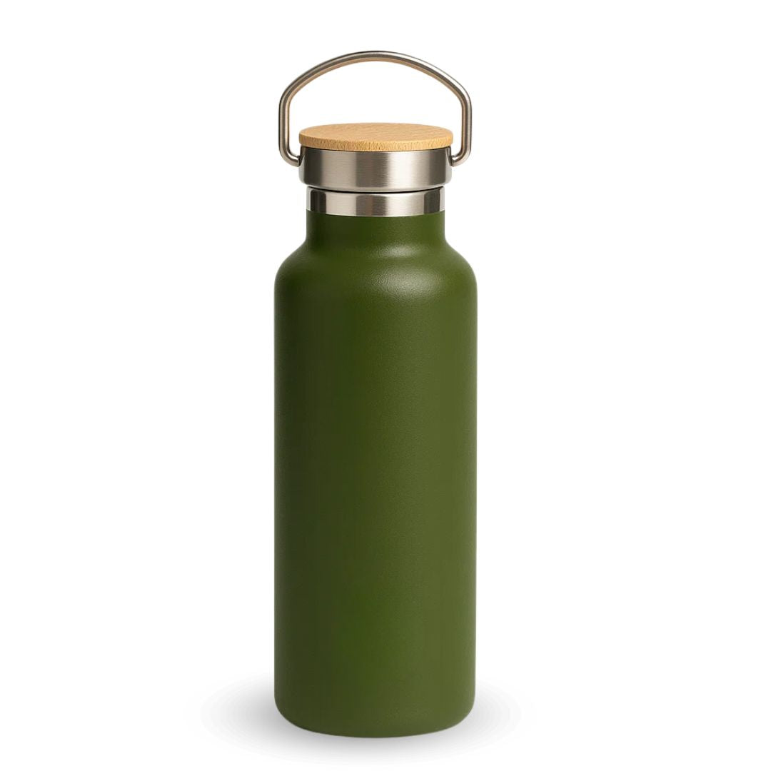 Fair Botella Térmica Camping de acero inoxidable con tapa de bambú 500ML (Medio Litro) SIN LOGO