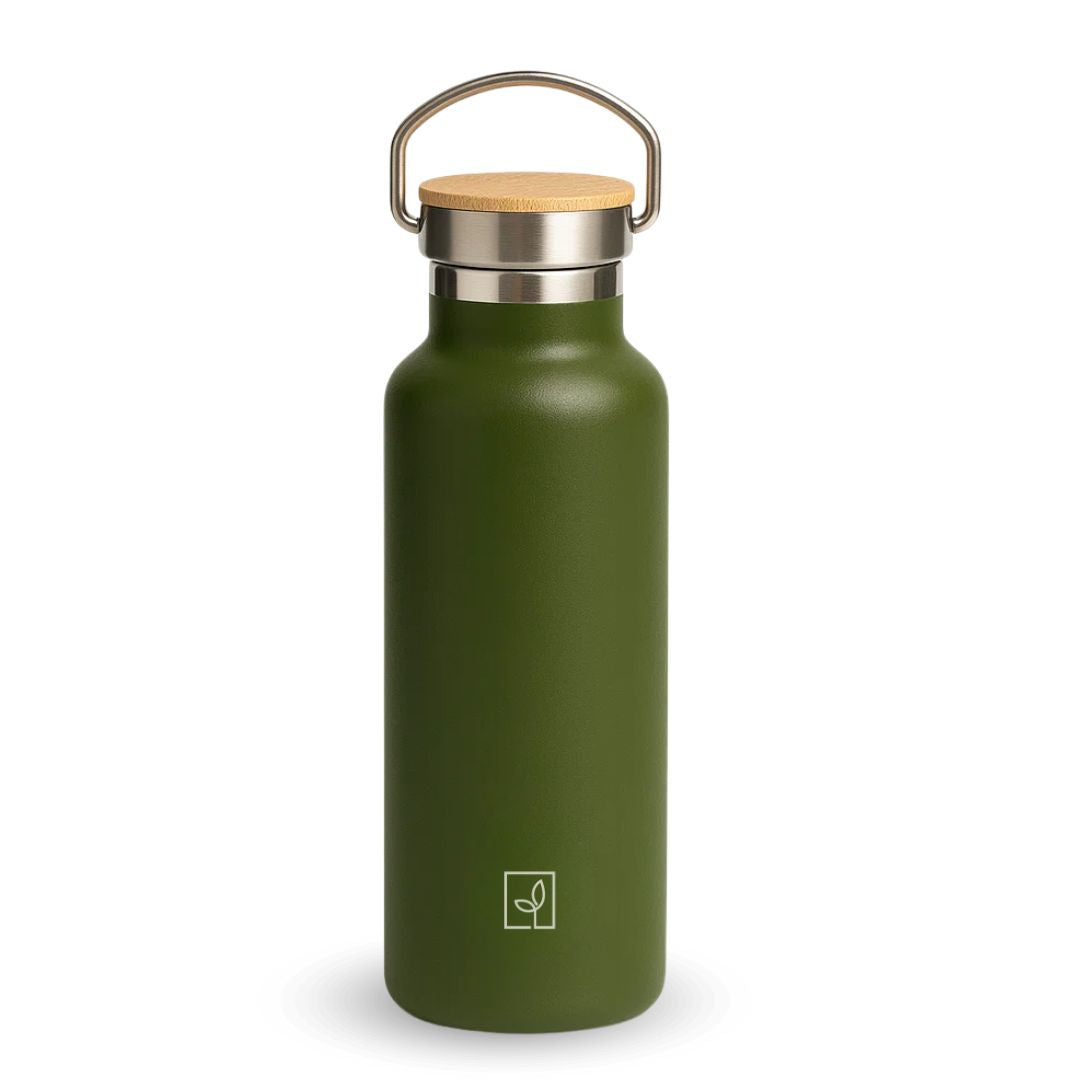 Fair Botella Térmica Camping de acero inoxidable con tapa de bambú 500ML (Medio Litro)