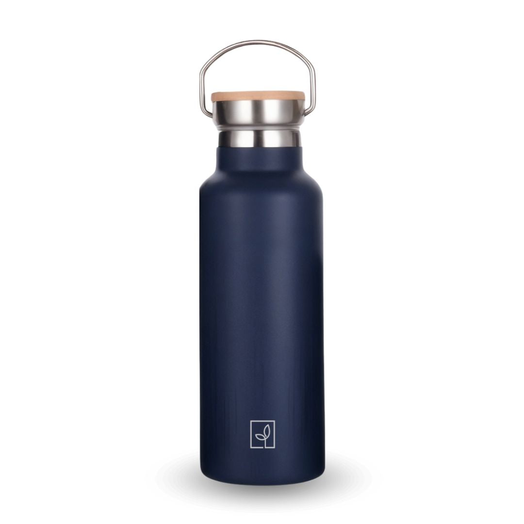 Fair Botella Térmica Camping de acero inoxidable con tapa de bambú 500ML (Medio Litro)