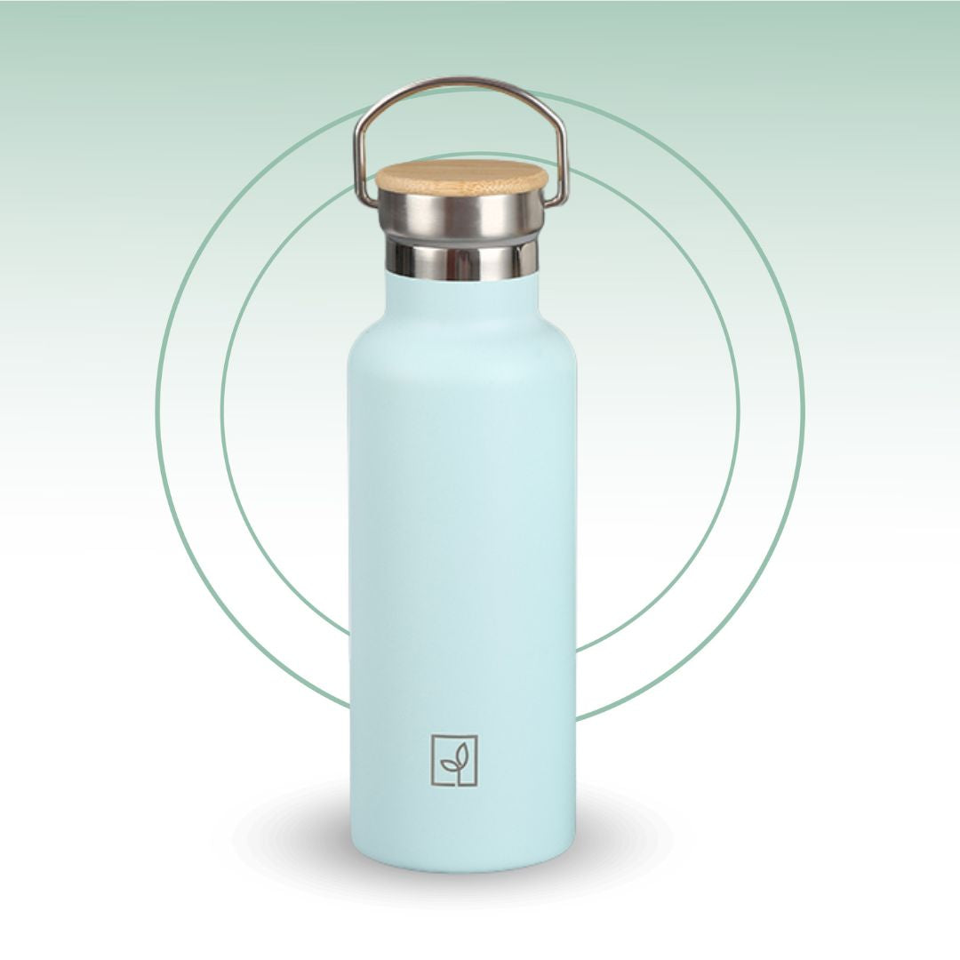Fair Botella Térmica Camping de acero inoxidable con tapa de bambú 500ML (Medio Litro)