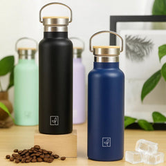 Fair Botella Térmica Camping de acero inoxidable con tapa de bambú 500ML (Medio Litro)