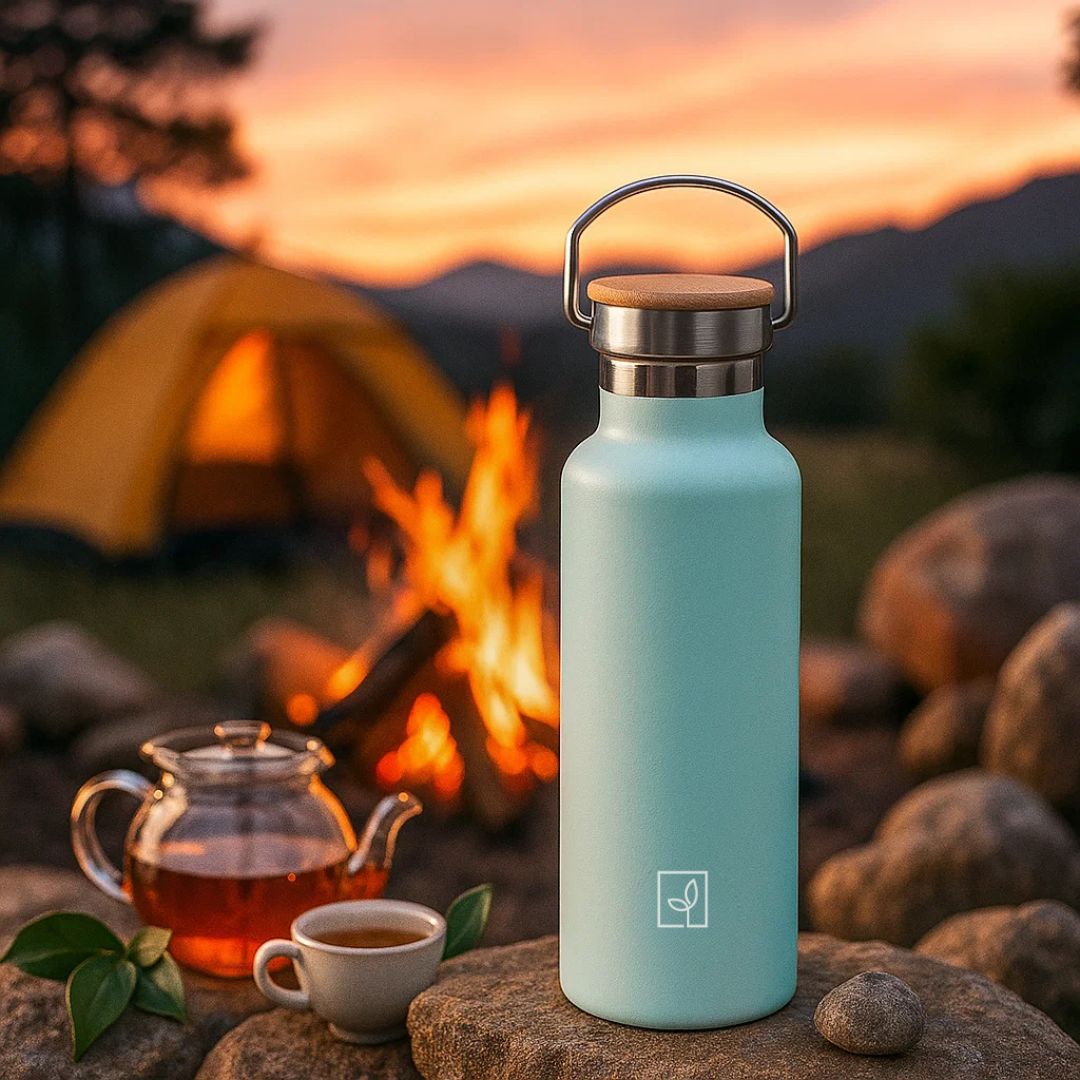 Fair Botella Térmica Camping de acero inoxidable con tapa de bambú 500ML (Medio Litro)
