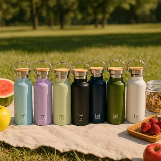 Fair Botella Térmica Camping de acero inoxidable con tapa de bambú 500ML (Medio Litro)