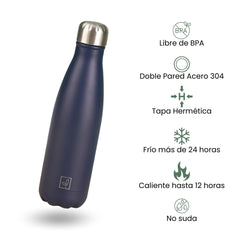 Fair Botella Cola Térmica de Acero Inoxidable 500ML AZUL MARINO (Medio litro)