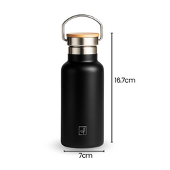 Fair Botella Térmica Camping de Acero Inoxidable con Tapa de Bambú 350ML NEGRO