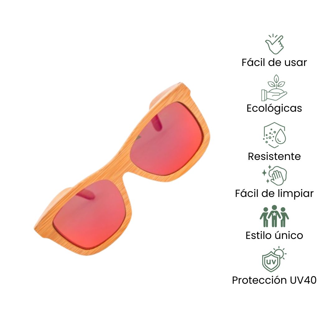 Fair Gafas De Bambú Original Protección UV 400 Rojo Imagen secundaria del producto