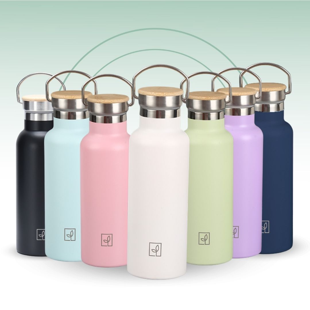 Fair Botella Térmica Camping de acero inoxidable con tapa de bambú 500ML (Medio Litro)