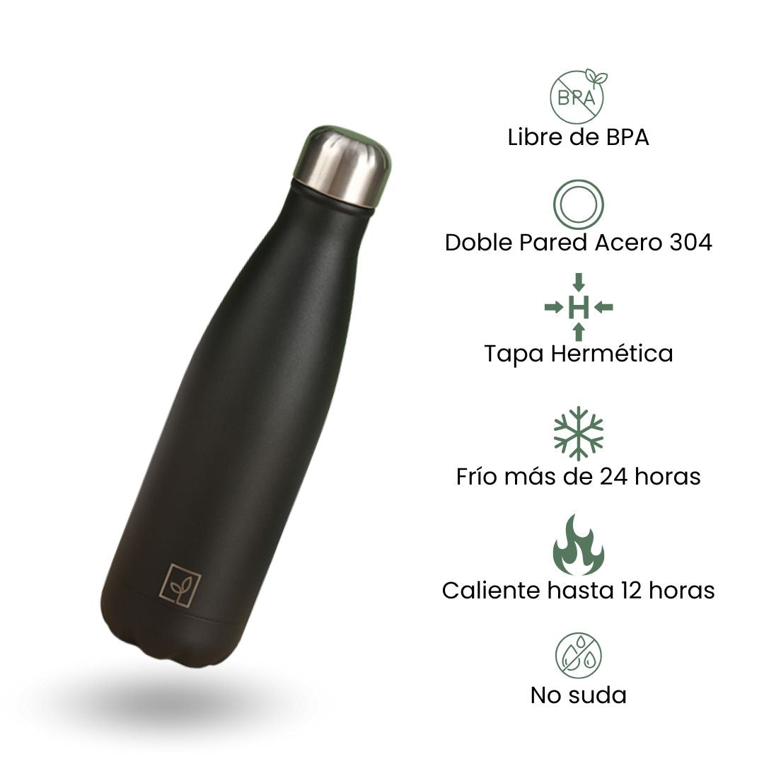 Fair Botella Cola Térmica de Acero Inoxidable 500ML NEGRA (Medio litro)