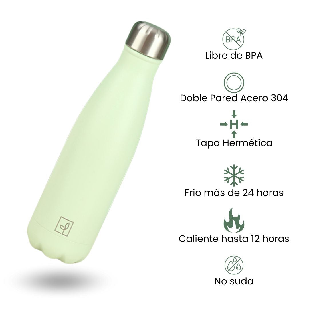 Fair Botella Cola Térmica de Acero Inoxidable 500ML MENTA (Medio litro)