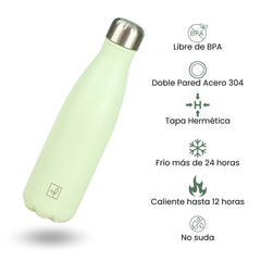 Fair Botella Cola Térmica de Acero Inoxidable 500ML MENTA (Medio litro)