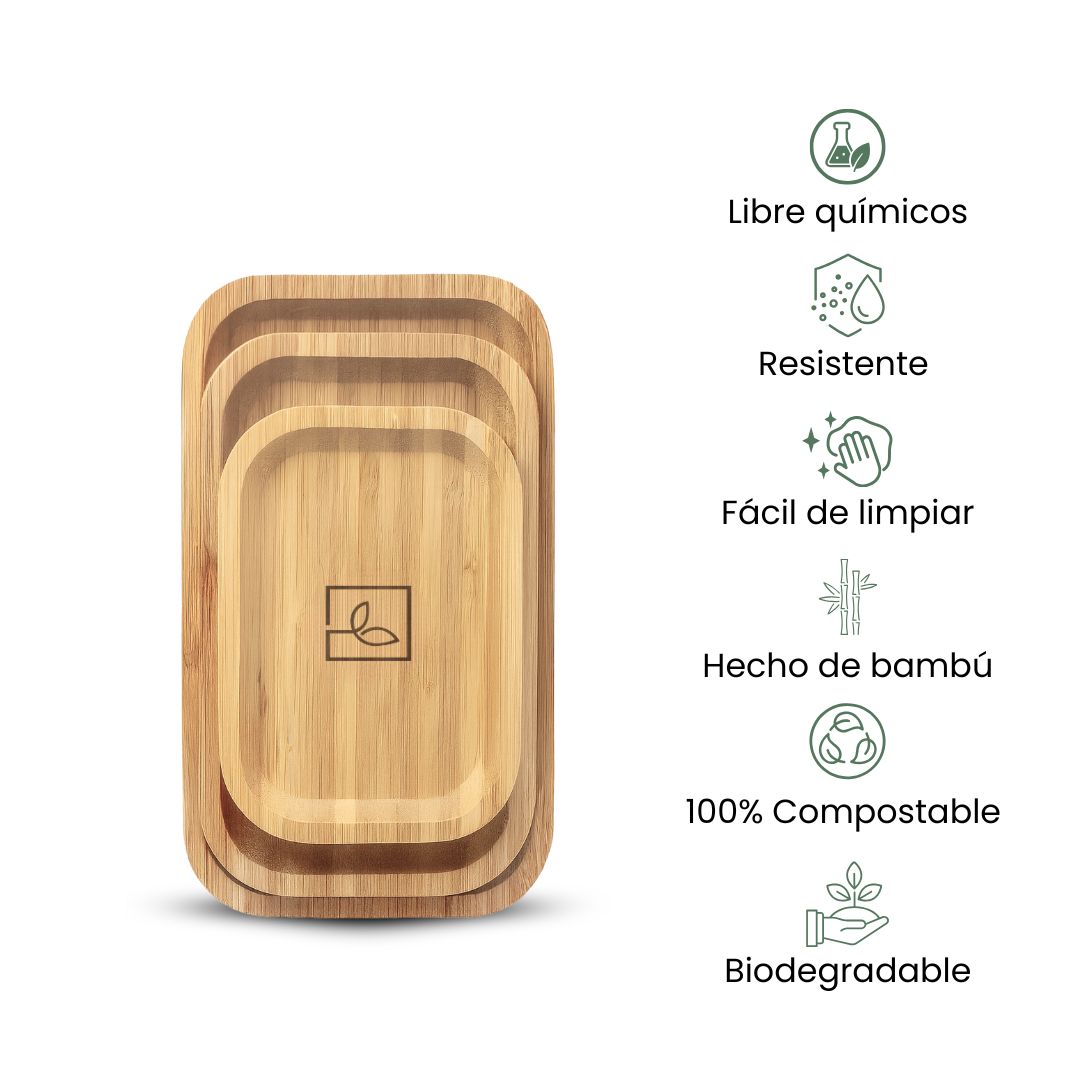 Fair Juego de Platos de Bambú de Cena Rectangular X3 Imagen secundaria del producto