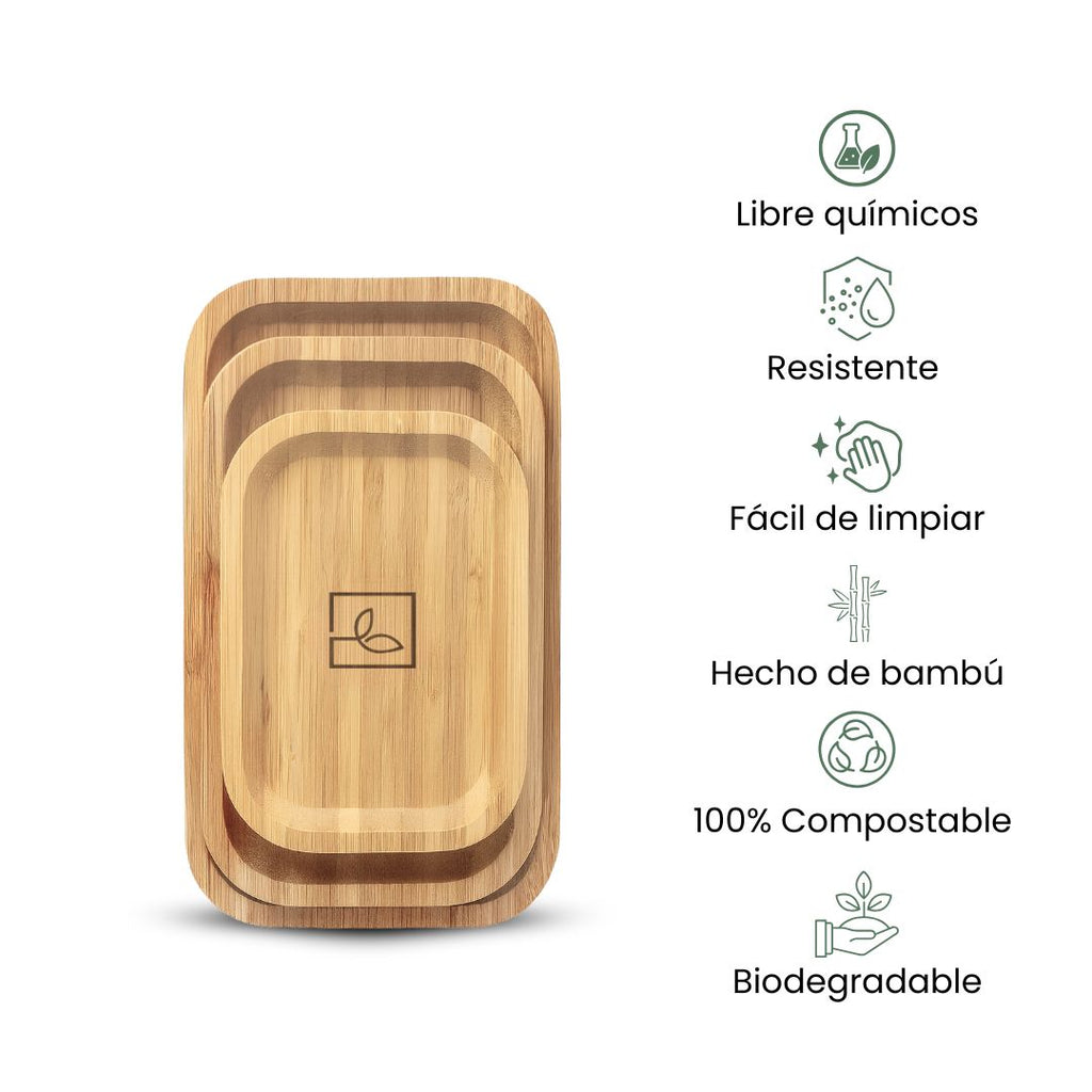 Fair Juego de Platos de Bambú de Cena Rectangular X3
