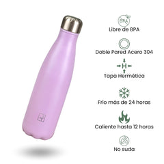 Fair Botella Cola Térmica de Acero Inoxidable 500ML LILA (Medio litro)