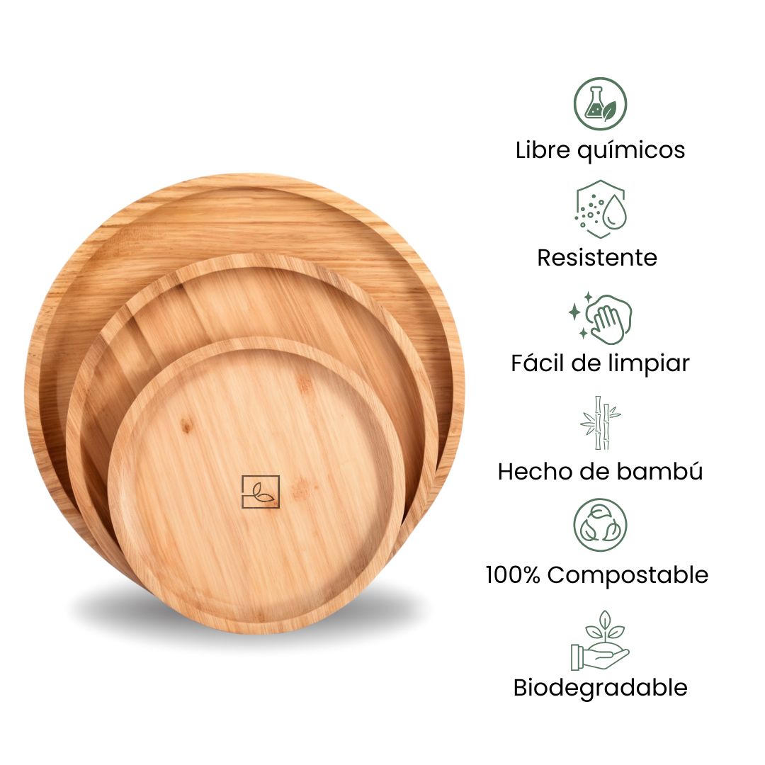 Fair Juego de platos de bambú de Cena Redondos X3 Imagen secundaria del producto