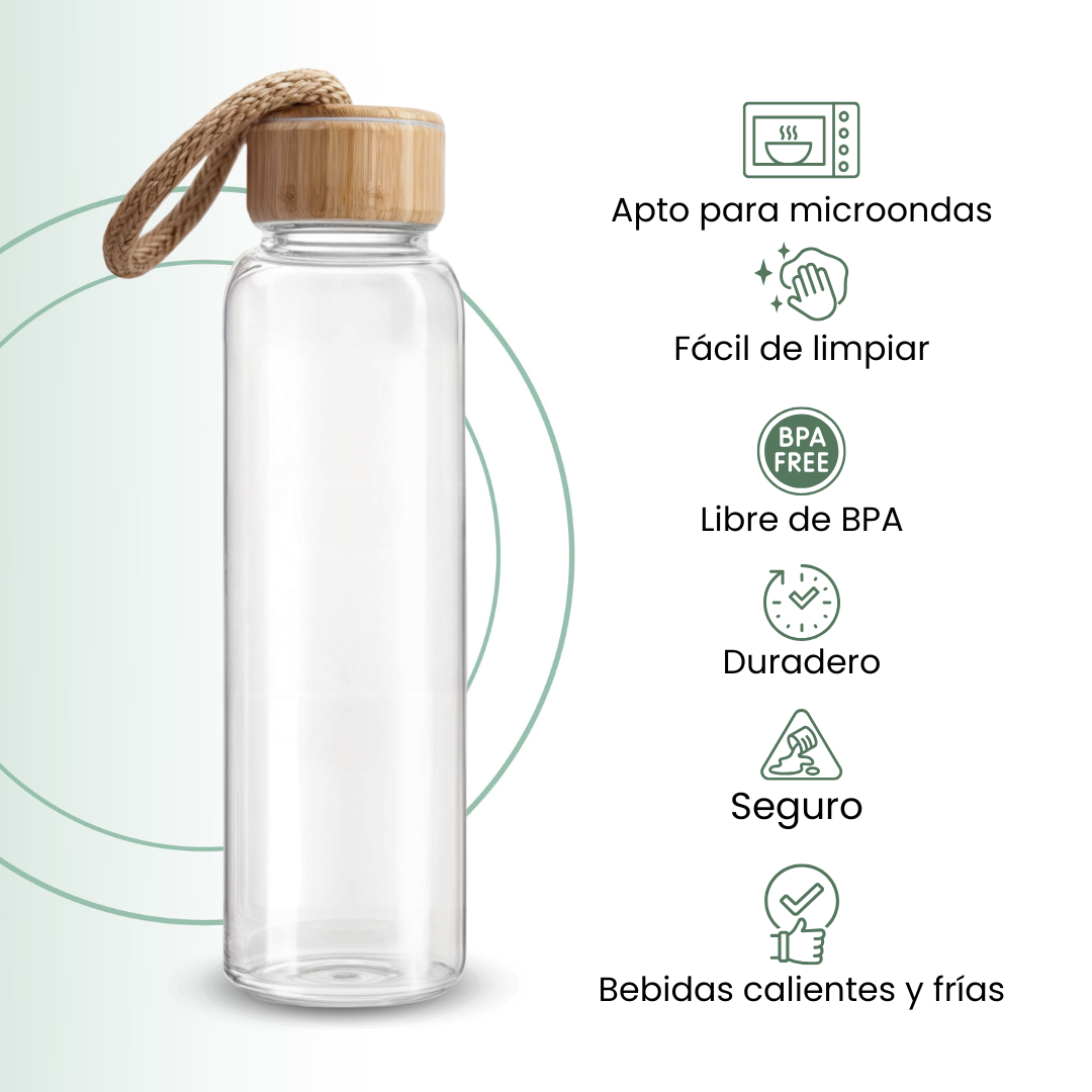 Fair Botella de Vidrio Tapa Bambú Econosip  500ml