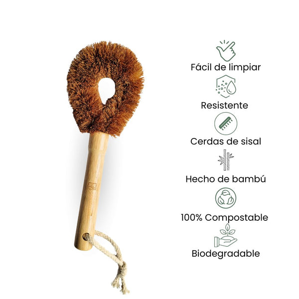 Fair Cepillo Lavaplatos Cerdas de Coco con Mango de Bambú