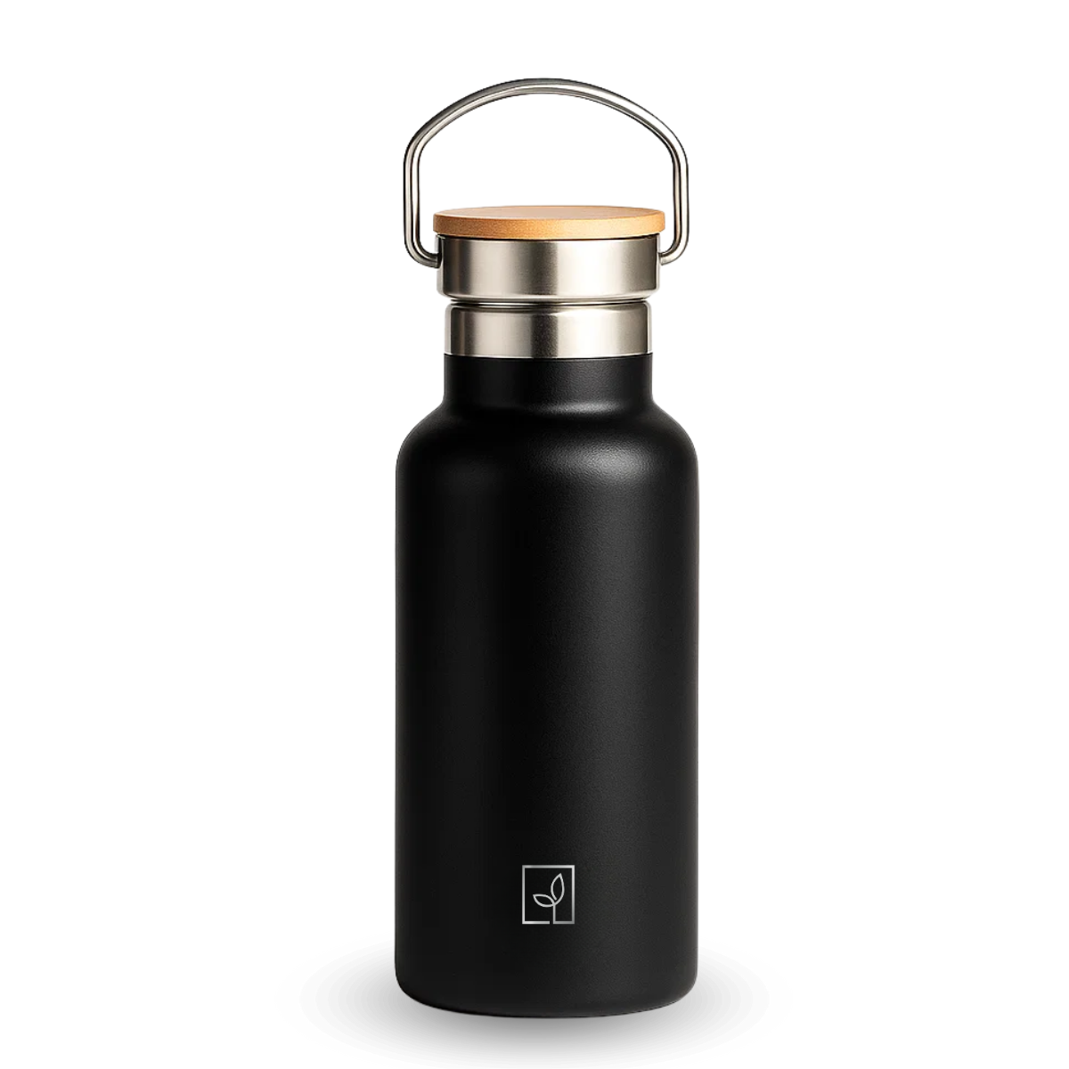 Fair Botella Térmica Camping de Acero Inoxidable con Tapa de Bambú 350ML NEGRO