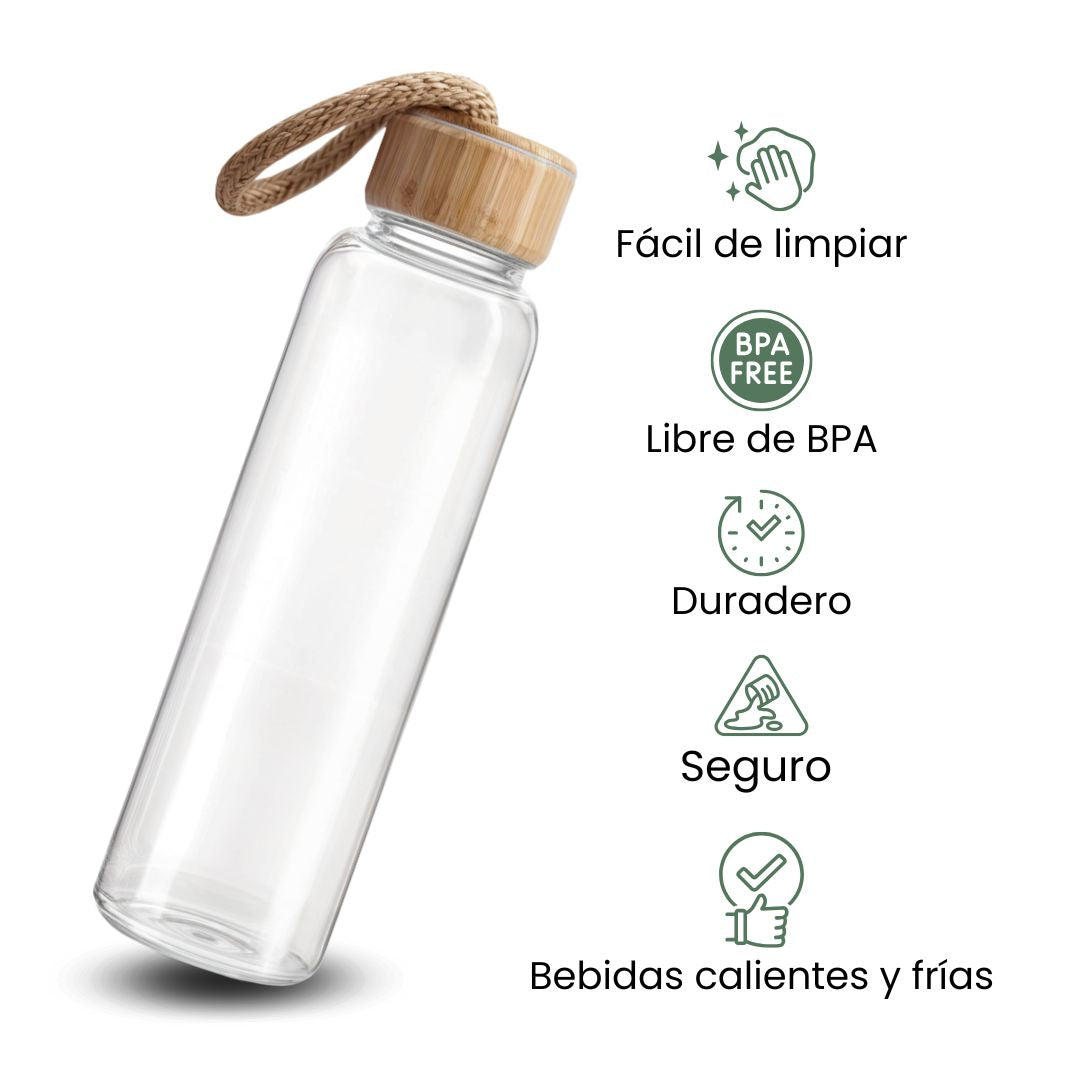 Fair Botella de Vidrio Tapa Bambú Econosip  500ml