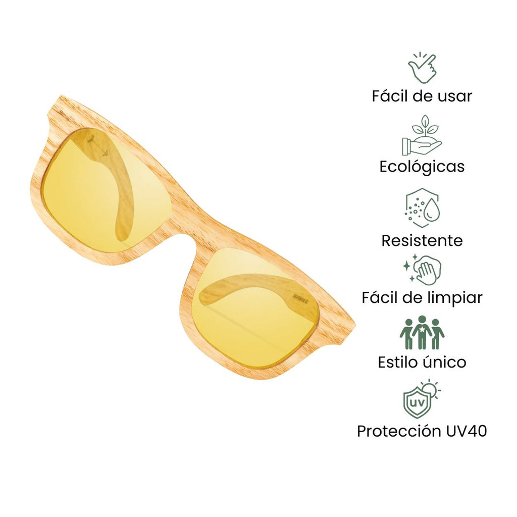 Fair Gafas De Bambú Original Protección UV 400 Amarillo