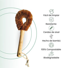 Fair Cepillo Lavaplatos Cerdas de Coco con Mango de Bambú