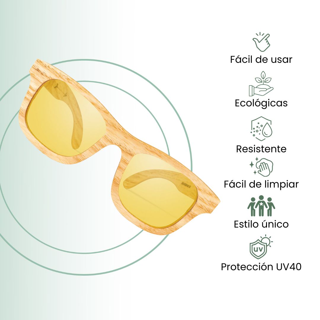 Fair Gafas De Bambú Original Protección UV 400 Amarillo