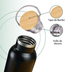 Fair Botella Térmica Camping de Acero Inoxidable con Tapa de Bambú 350ML SIN LOGO